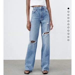 Zara High Rise Full- Length Wide Leg Jeans